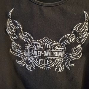 My FAVORITE Harley Davidson Tank Top Embroidered Silver Studs Size 1W